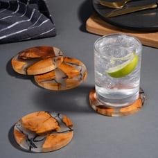 Wooden Epoxy Round Coasters, Set of 6, Suction Cup Coasters with Stand-kjgfj