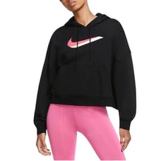 Nike Icon Clash Fleece Black Crop Hoodie Women's Sz 1X Pink Yellow Double Swoosh