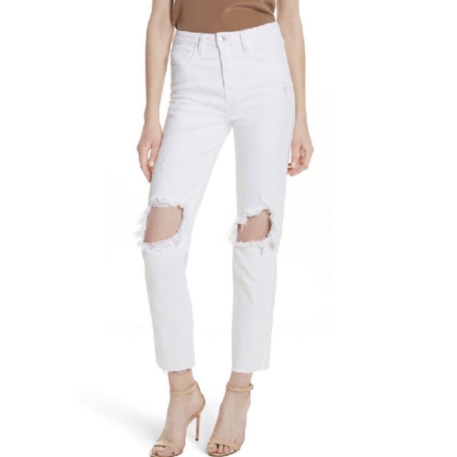 L'AGENCE Audrina 25 high-rise cropped jeans frayed distressed knees straight NEW