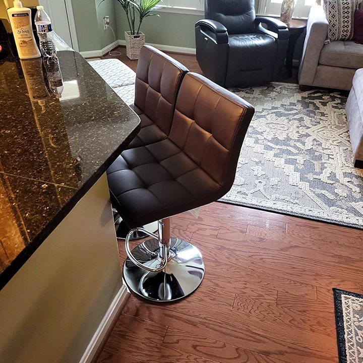 NEW Set of 2, 30In Bar Stools Adjustable Counter Height Swivel PU Leather Brown