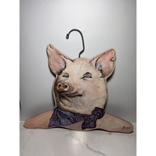 VTG Wooden Clothes Hanger By Annie Phinehart Pig