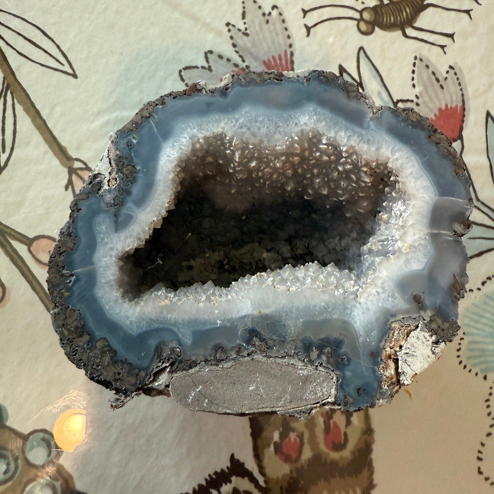 Geode Half Blue Banded Polished Agate Crystal Quartz Grey Blue Paperweight 3.5x4