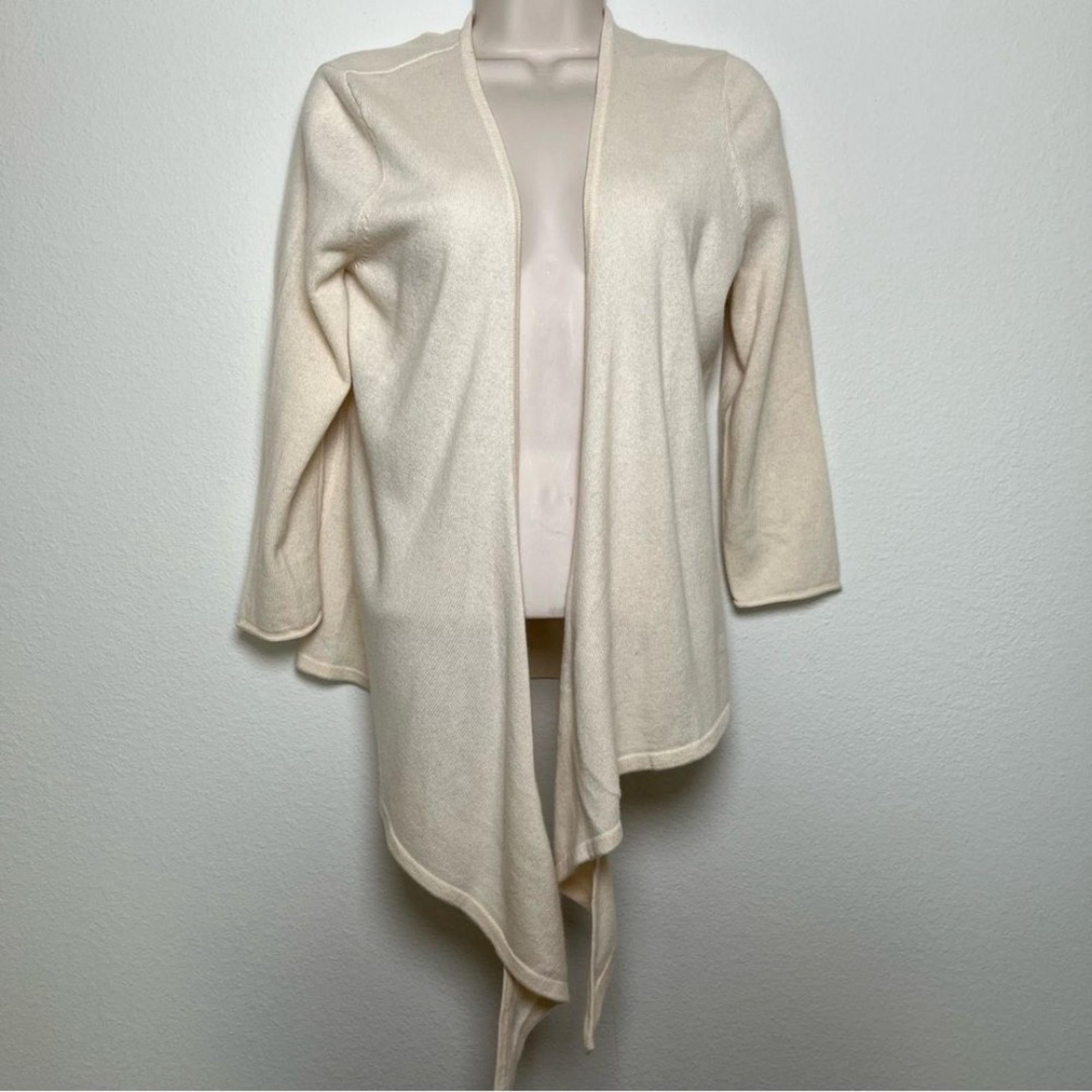 Garnett Hill Women 100% Cashmere Open Front Cardigan Sweater Cream Luxury