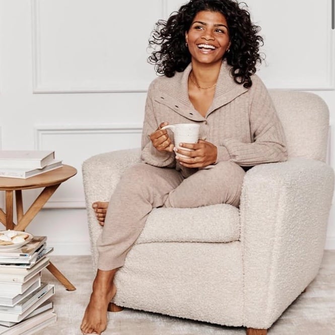 Summersalt The Coziest Cashmere Blend Ribbed Half-Button Sweater and Joggers