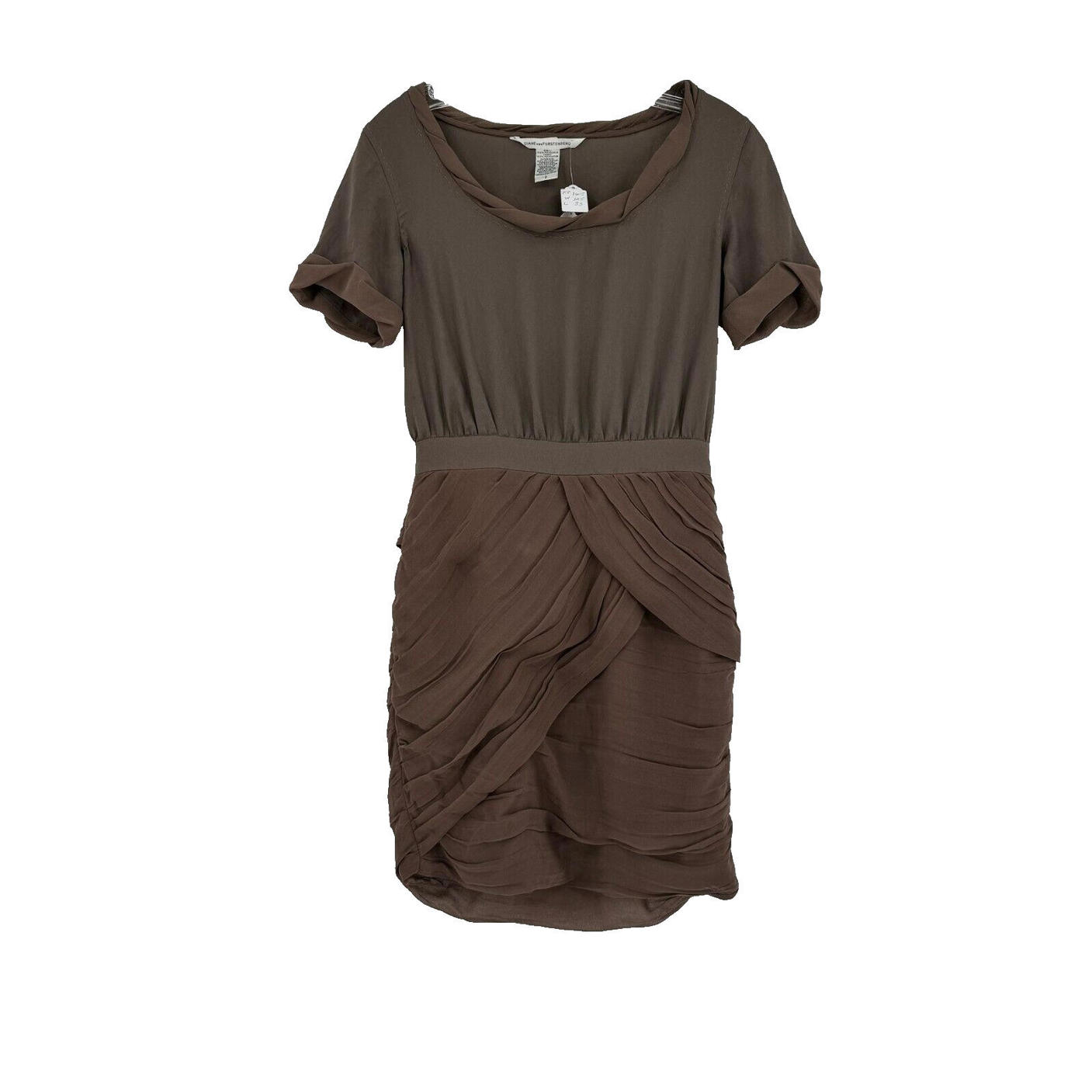 Diane von Furstenberg Womens Brown Draped Sheath Dress Sz 0