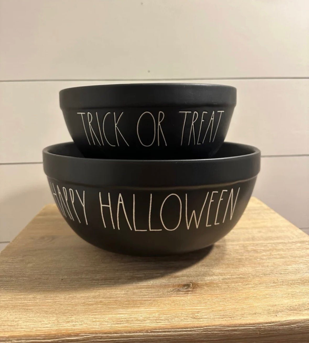 Rae Dunn Trick or treat and happy Halloween matte black bowls