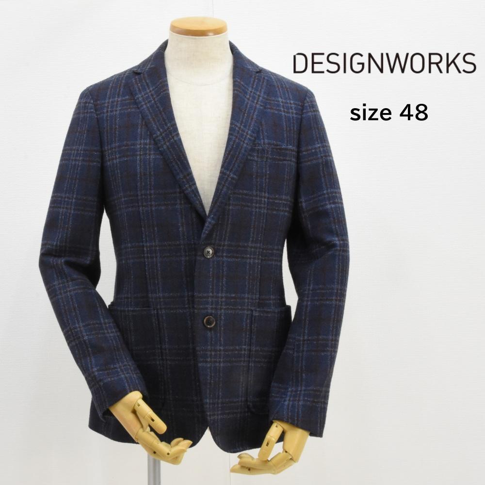 Design Works ◇ Checked Pattern Wool Jacket ◇ Size 48 ◇ Navy Color