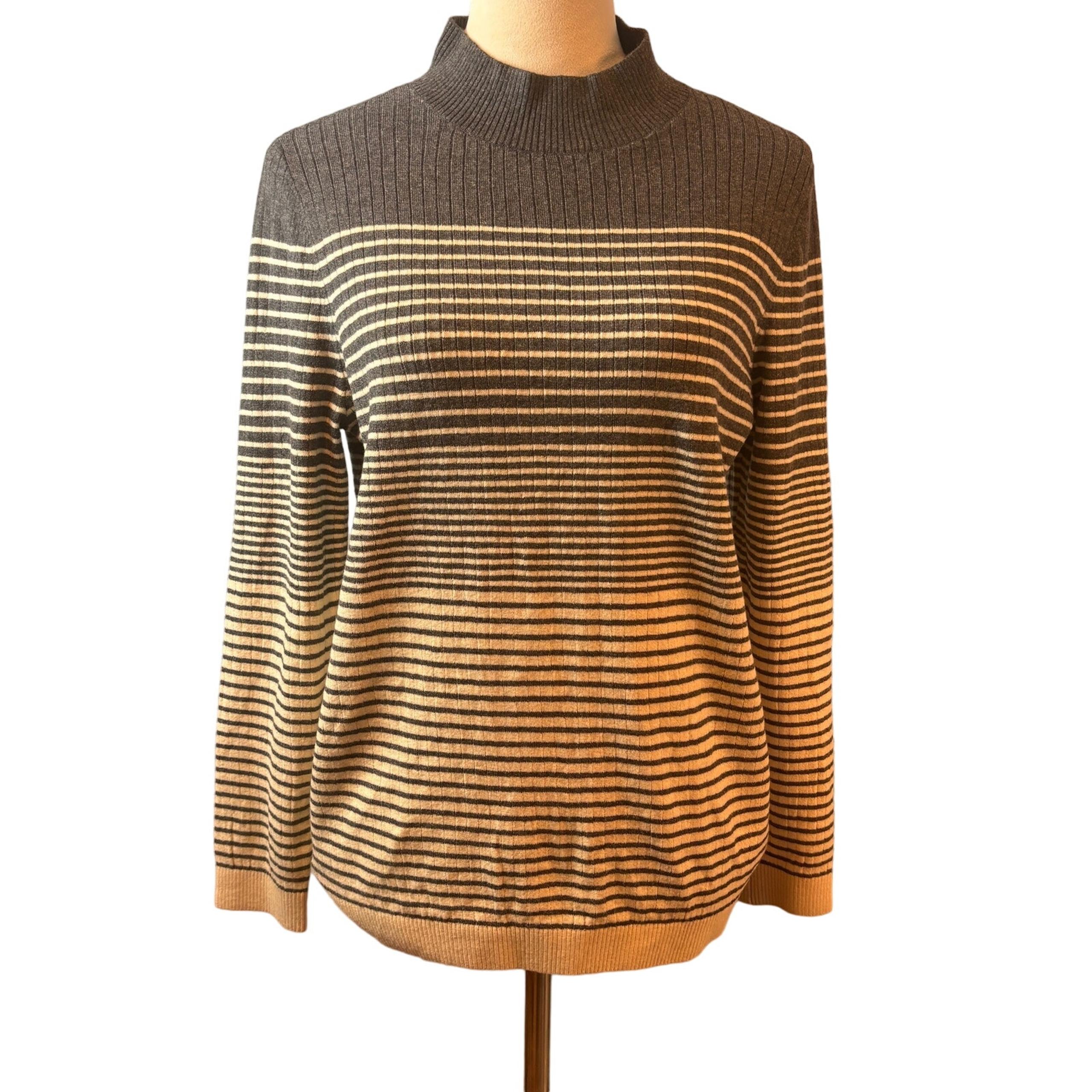 Ann Taylor Loft Mockneck Long Sleeve Womens Large Striped Neutrals