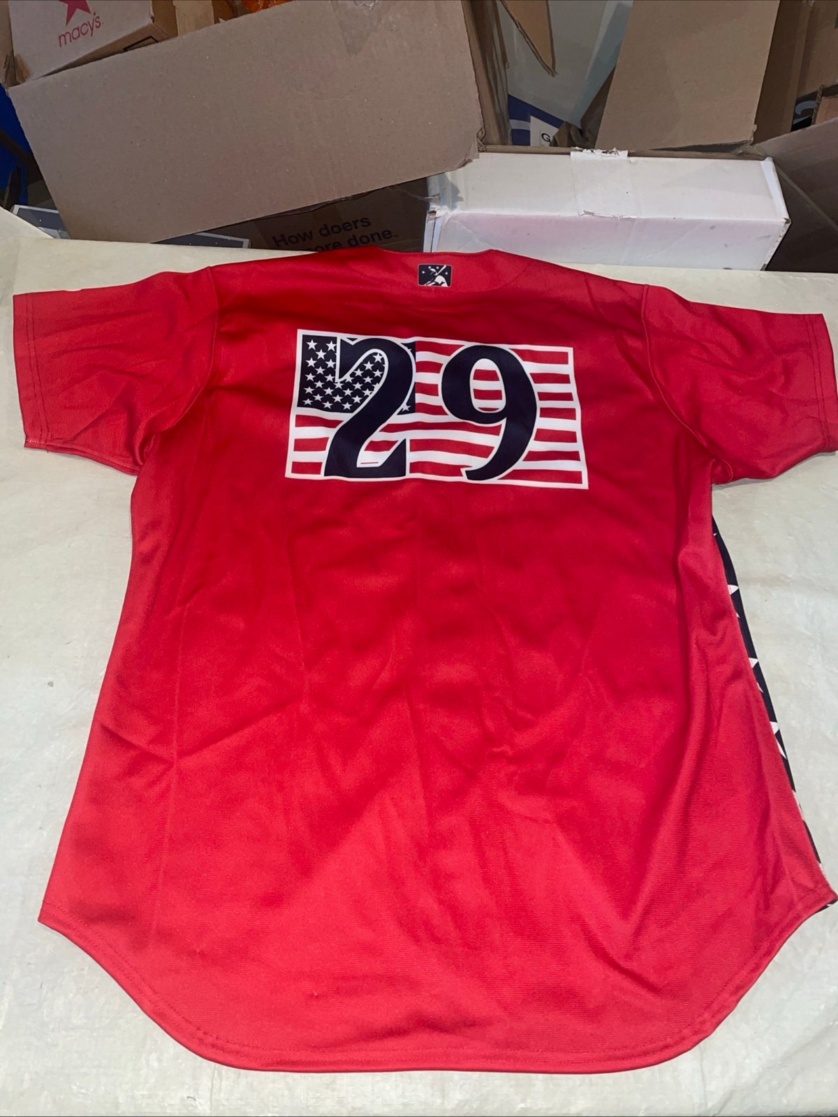 Clearwater Threshers Game Used Jersey Wilson Stars & Stripes #29 Red Clean 48