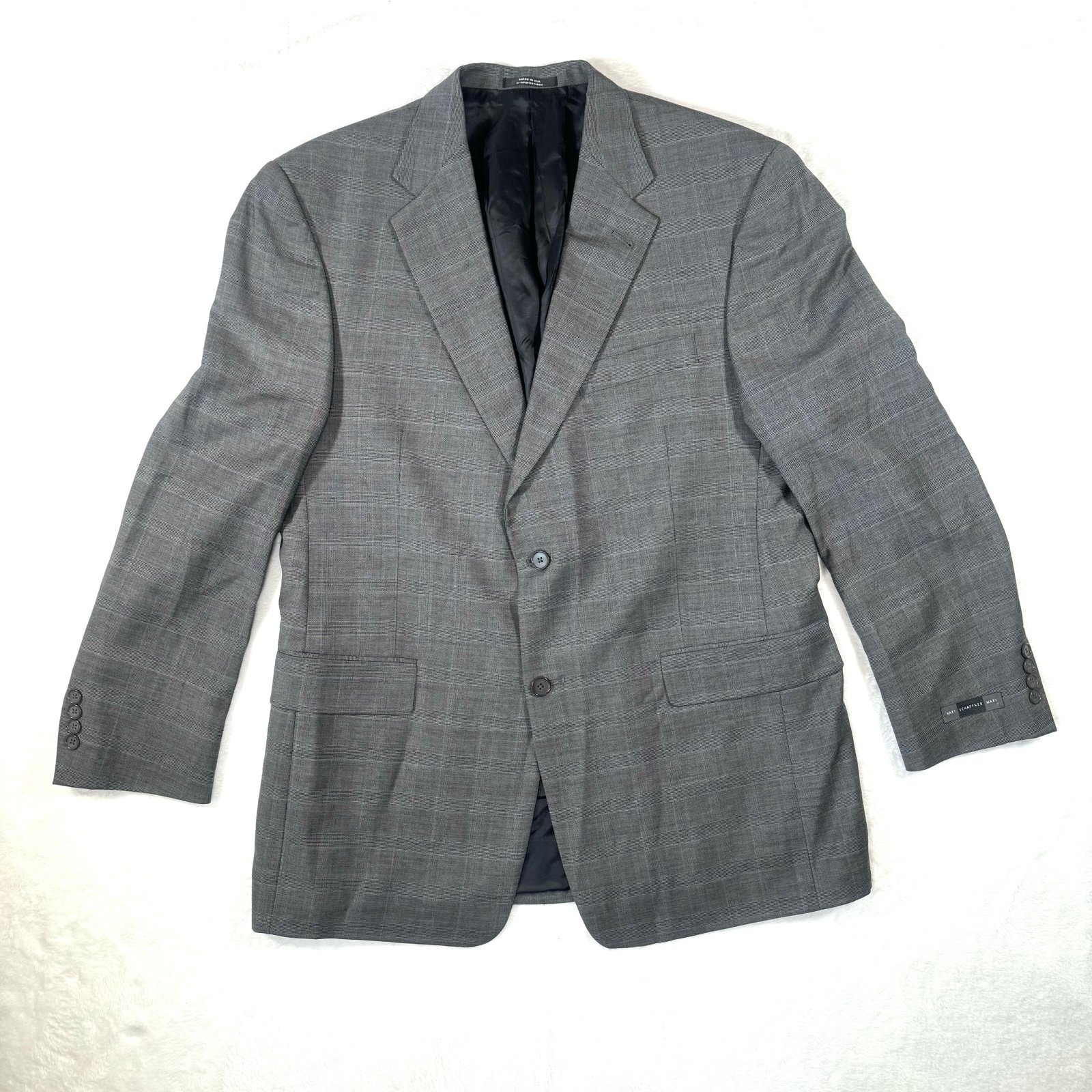 Hart Schaffner Marx Jacket Size 42R Gray Black Check Wool Blazer Suit 2 Button
