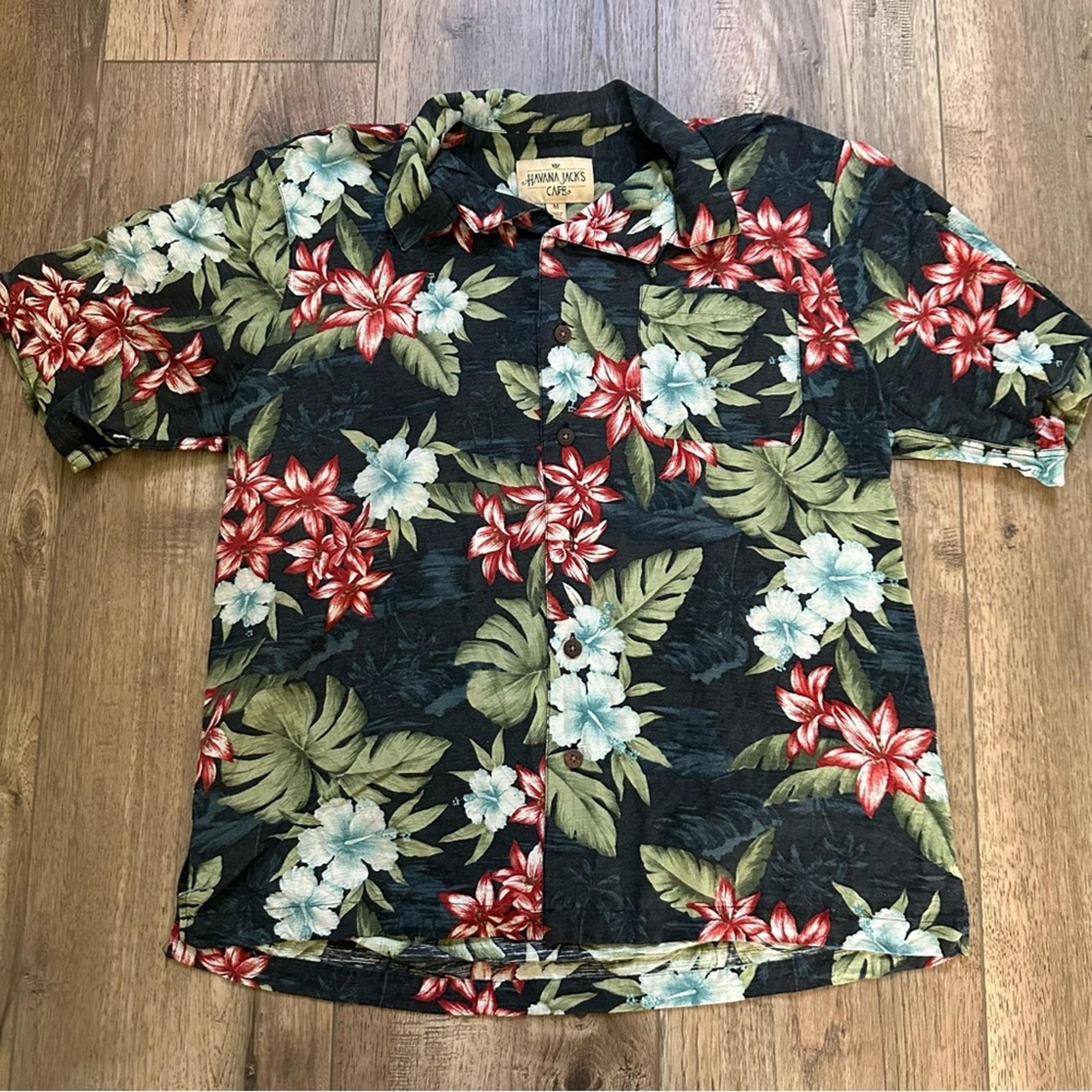 Havana Jack’s Cafe Men’s Hawaiian Shirt, 100% Silk, Button Down, Resortwear, M