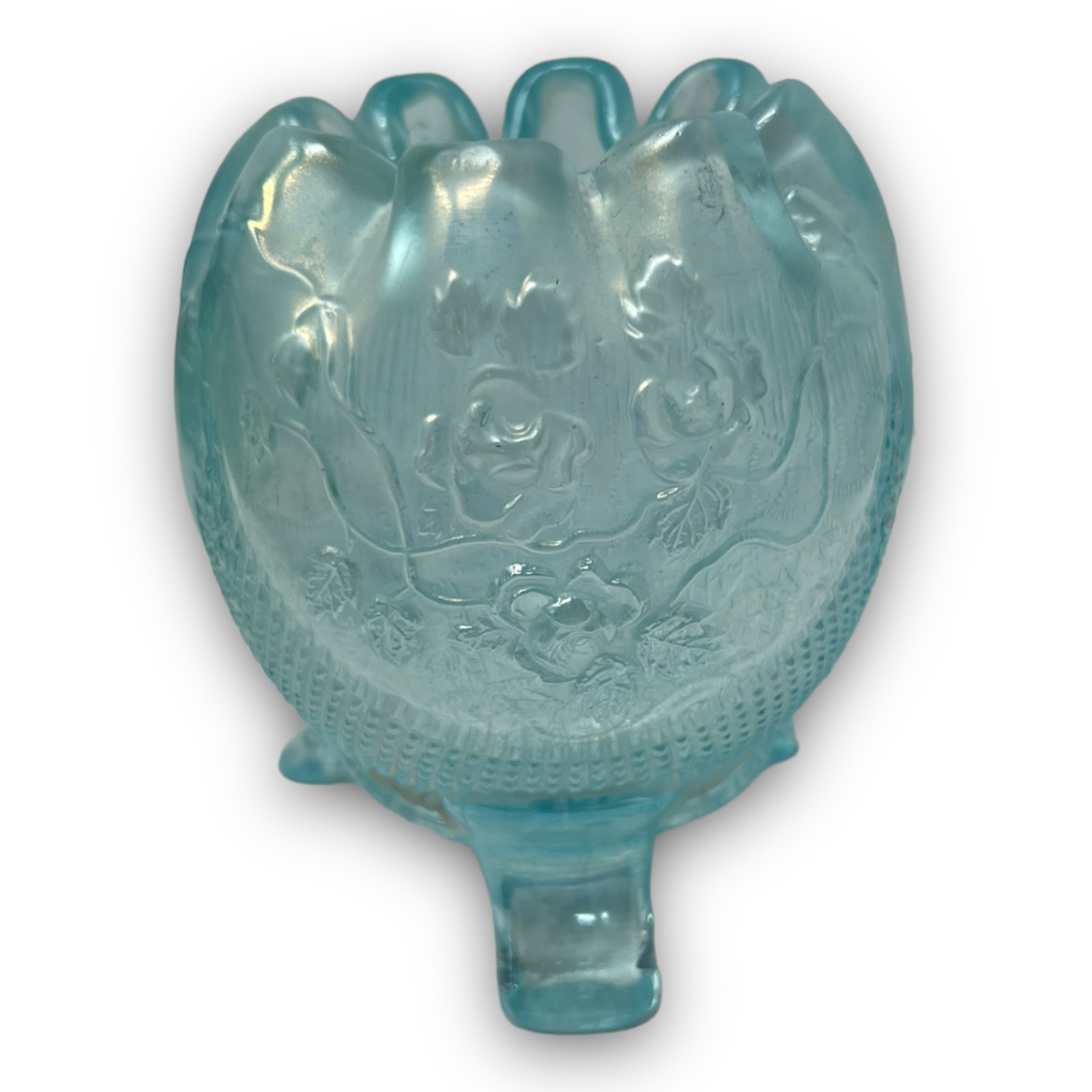 Vintage Northwood Ice Blue Carnival Glass Rose Bowl