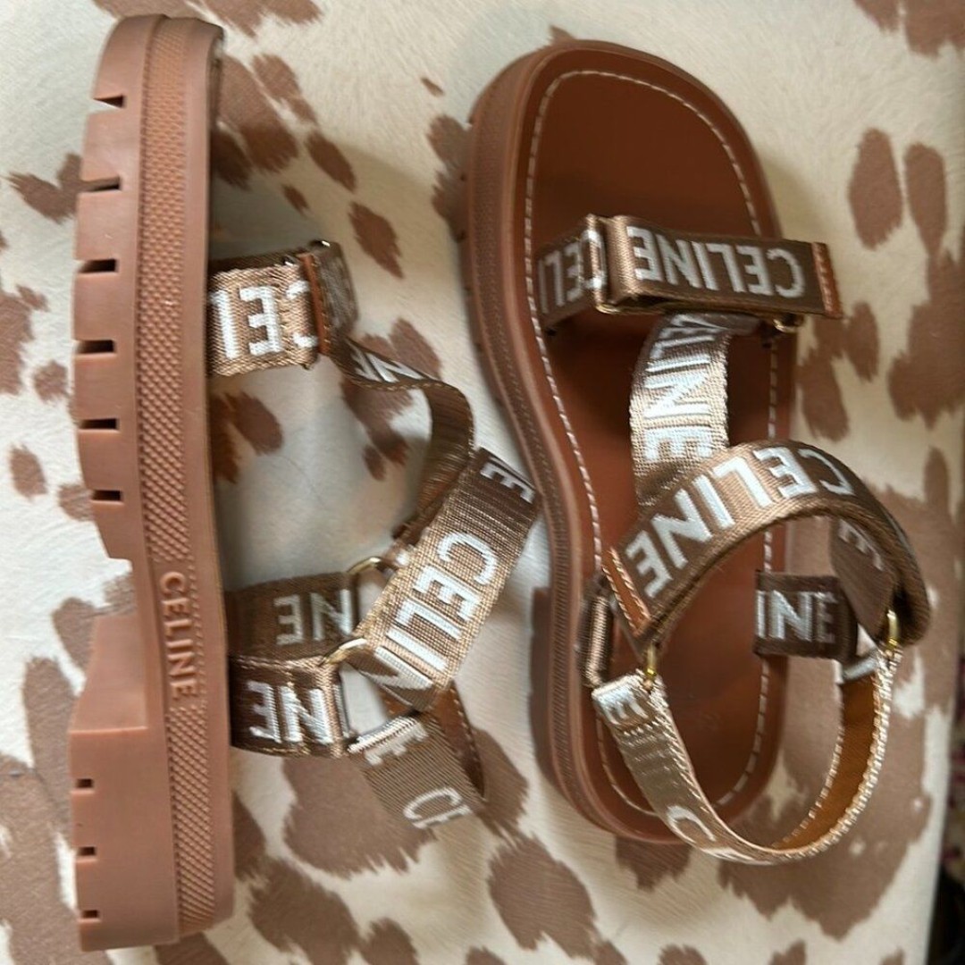 Celine Wool Jacquard Logo Strappy Rubber Sole Sandals Size 38