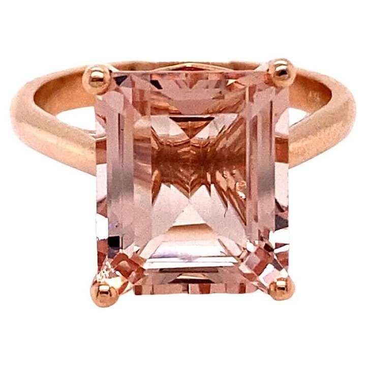 4.65Ct Natural Emerald Cut Pink Morganite Solitaire Ring 14k Rose Gold