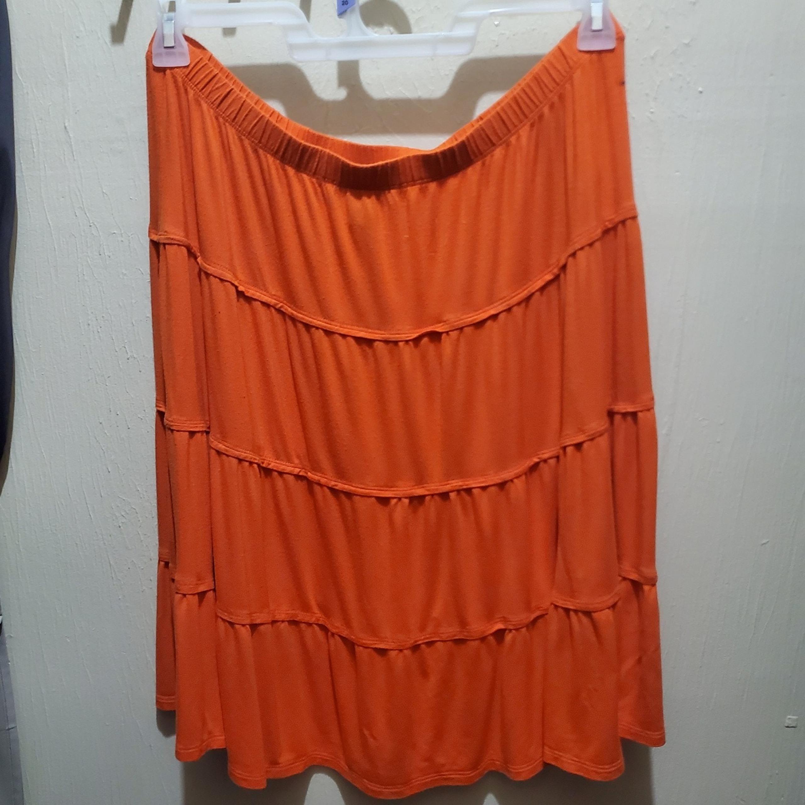 Style & Co Orange Tiered Knee Length Skirt, Size L