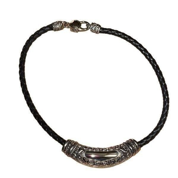 Estate Vintage Leather Braided Choker with Silver Slide