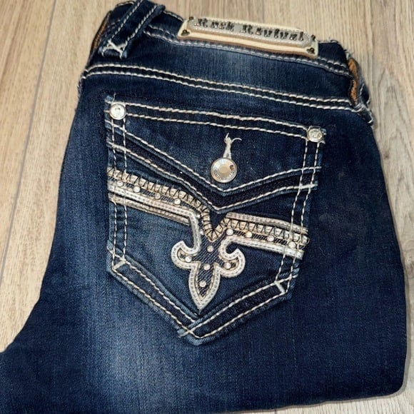 Rock revival lam skinny blue jeans denim
