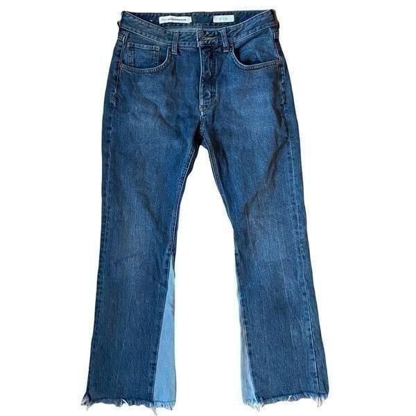 Pilcro and The Letterpress Two Tone Raw Hem Flare Cropped Jeans Size 26