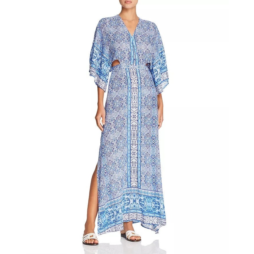 Surf Gypsy Women's Paisley Print Open Back Maxi Dress Swim Cover-Up Blue Size M