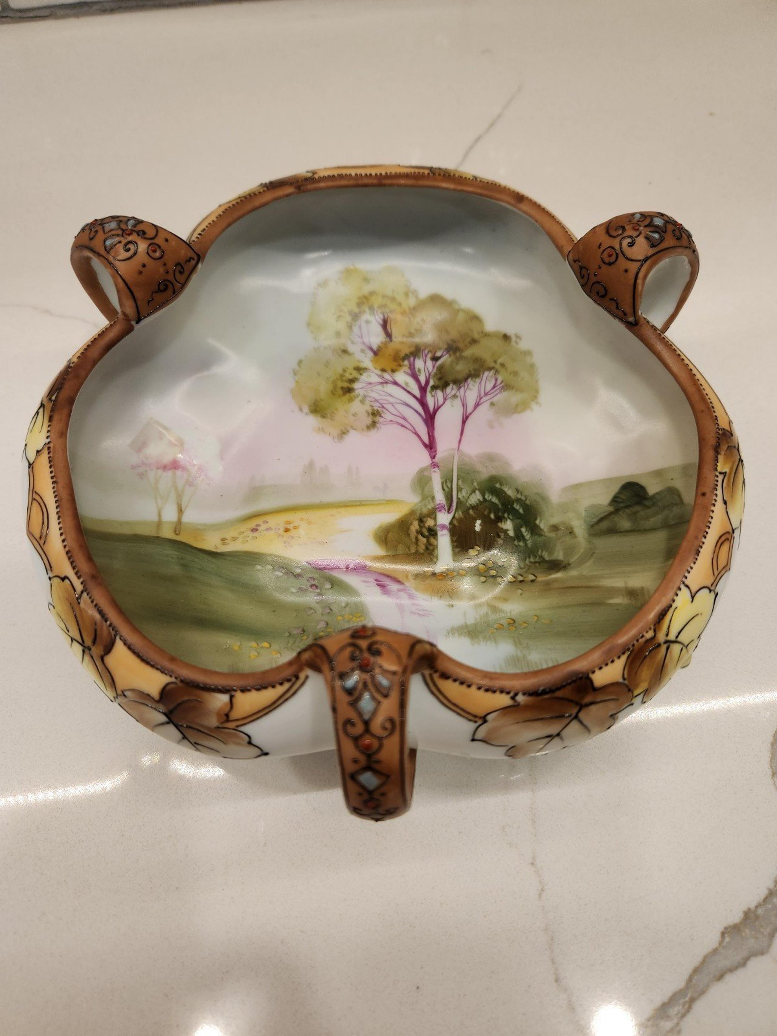 Antique Nippon Japan hand painted Moriage Bowl