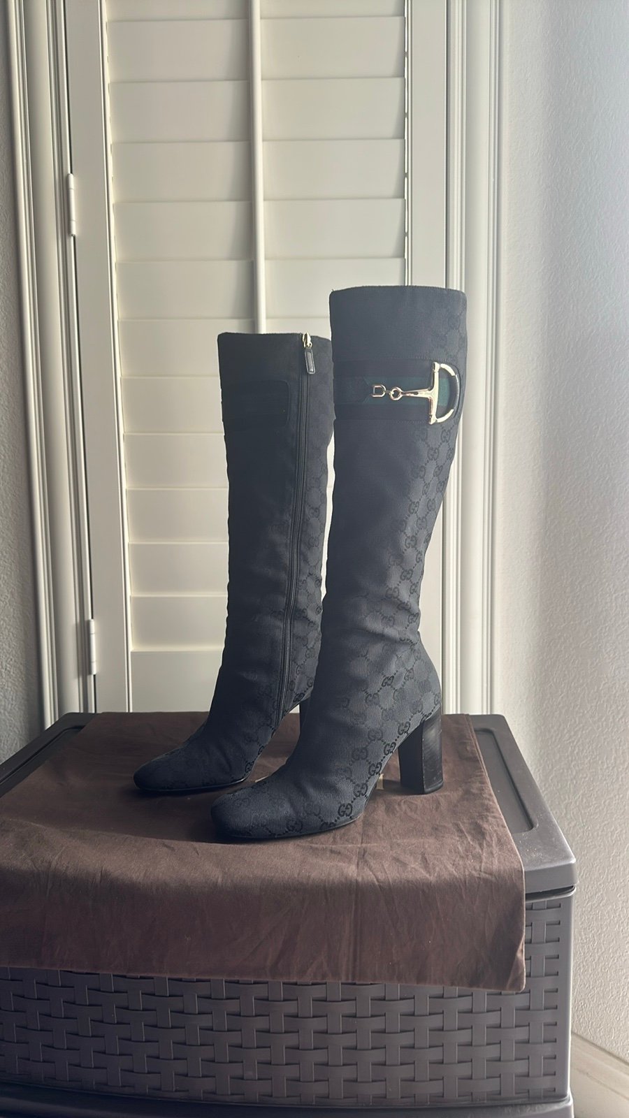 Gucci GG Monogram Black Horsebit Boots - Size 8