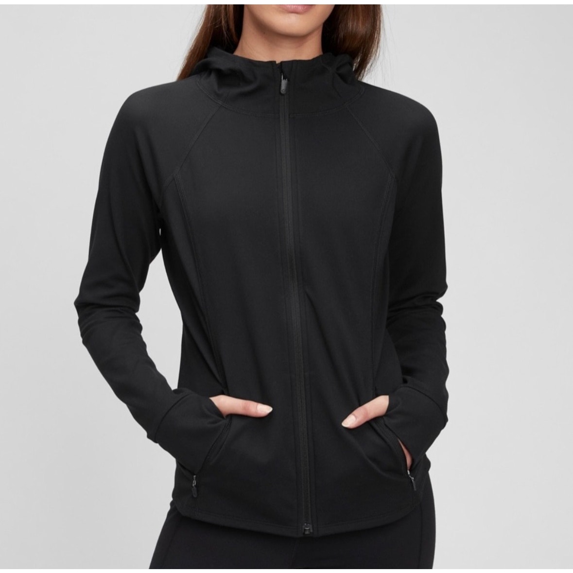 GAP GapBody Track Jacket Black Thumbholes Workout Yoga Gym XL Yoga Exercise
