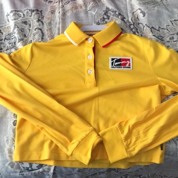 NWT Tommy Hilfiger (Tommy Jean) Yellow Cropped Rugby Polo