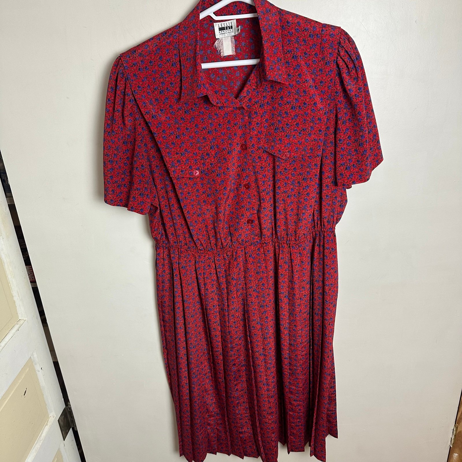 Vintage 80s Leslie Fay Dress Women’s Plus Size 22 Petite Ditsy Floral Pleated