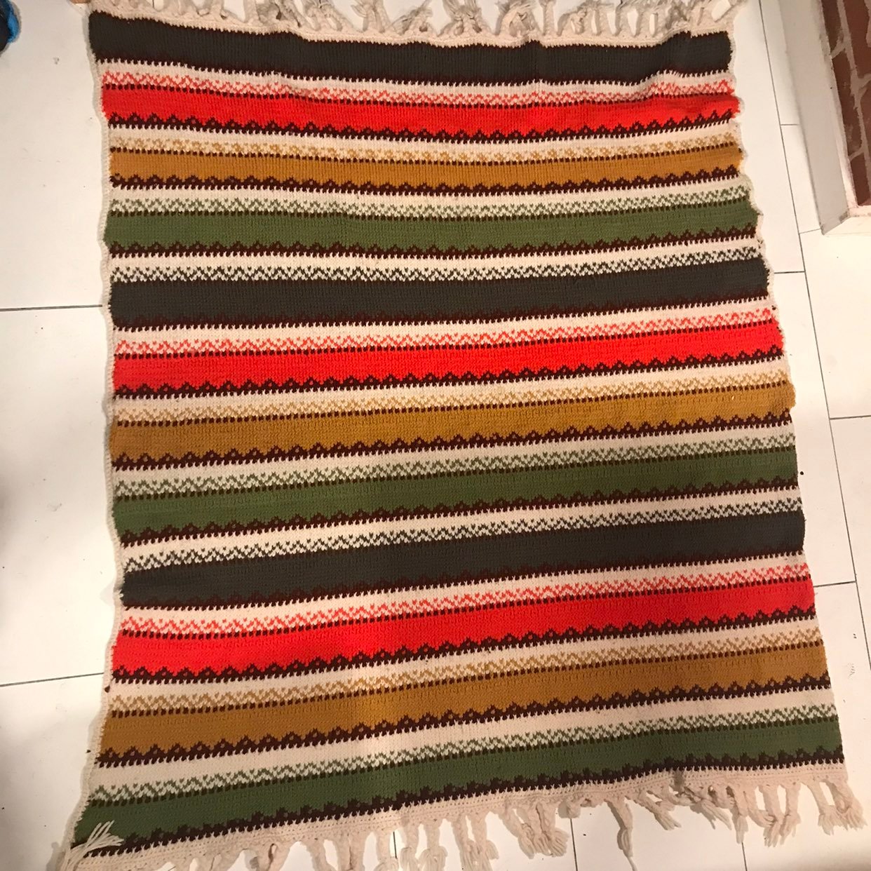 Hand Made Cable Knit Throw Blanket Boho Chunky Colorfull