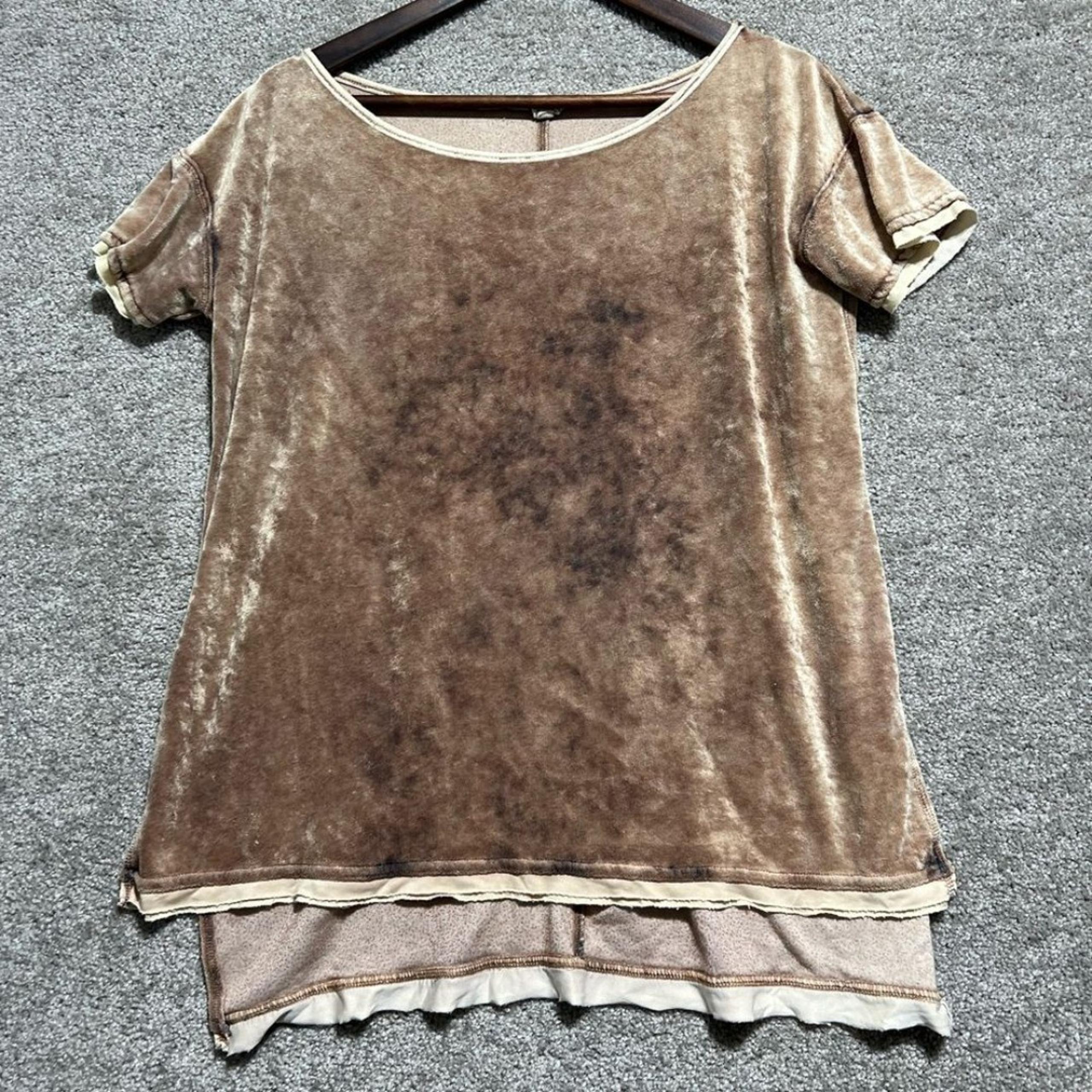 We The Free Doran Washed Velvet Tee Tunic Tan Size XS Oversized Boho