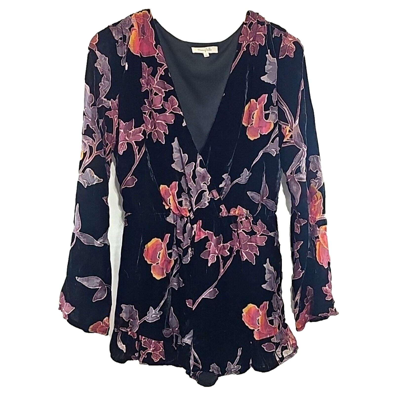 Honey Belle Black Floral Velvet Burnout Romper Size S Fairy Grunge Whimsygoth