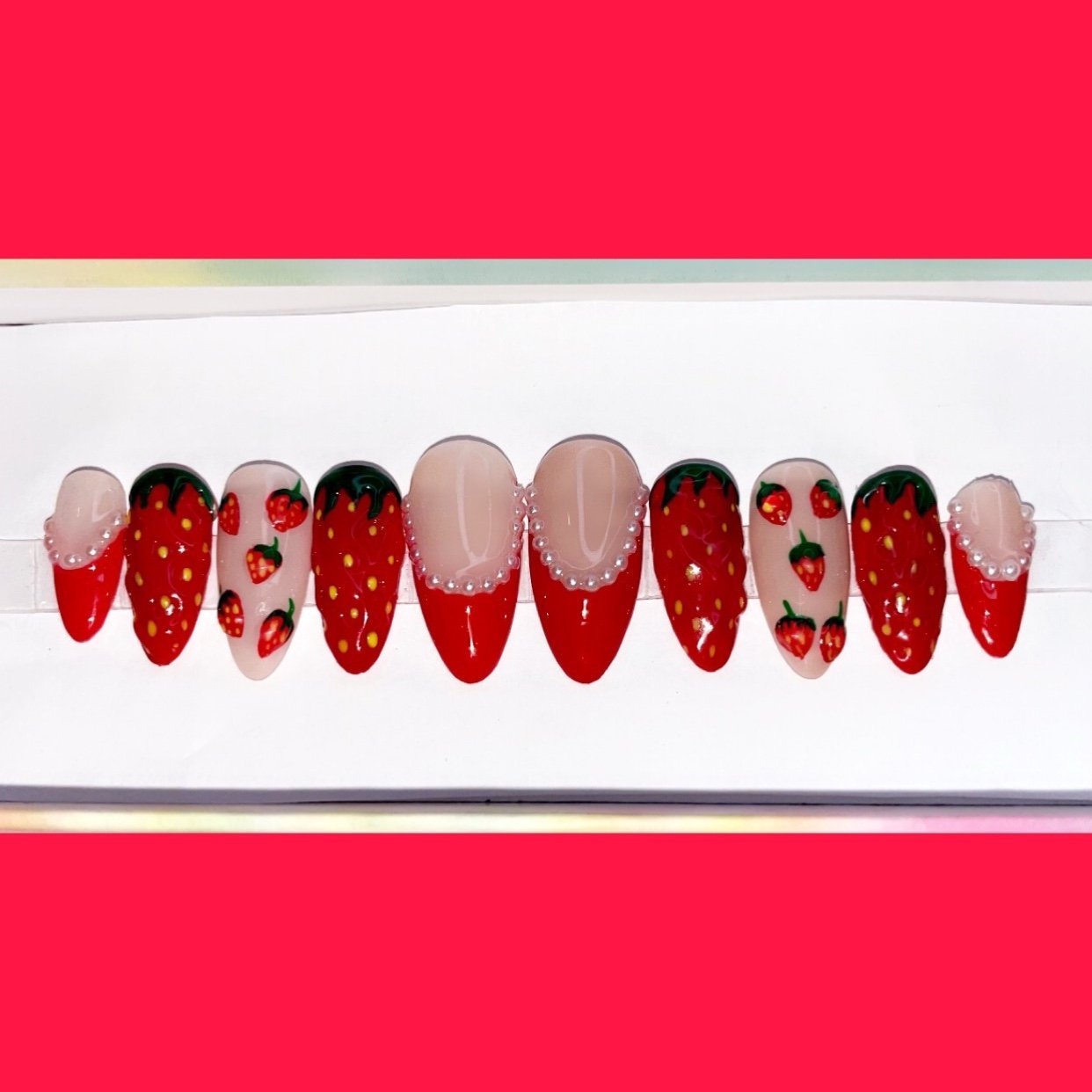 Medium 3D strawberry nails