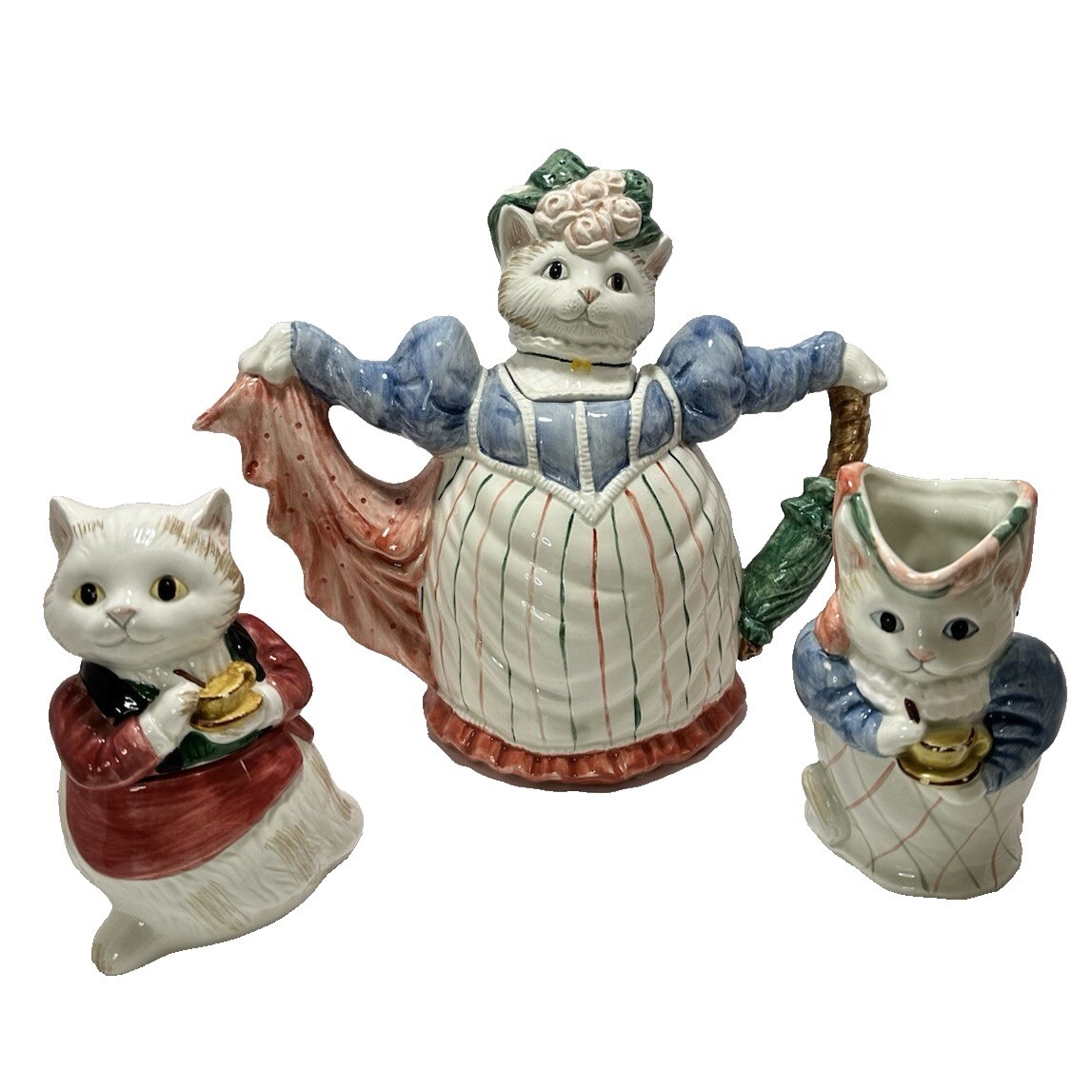 Fitz & Floyd Ceramic Kittens of Nightsbridge Cat Teapot Vintage 1988 Set