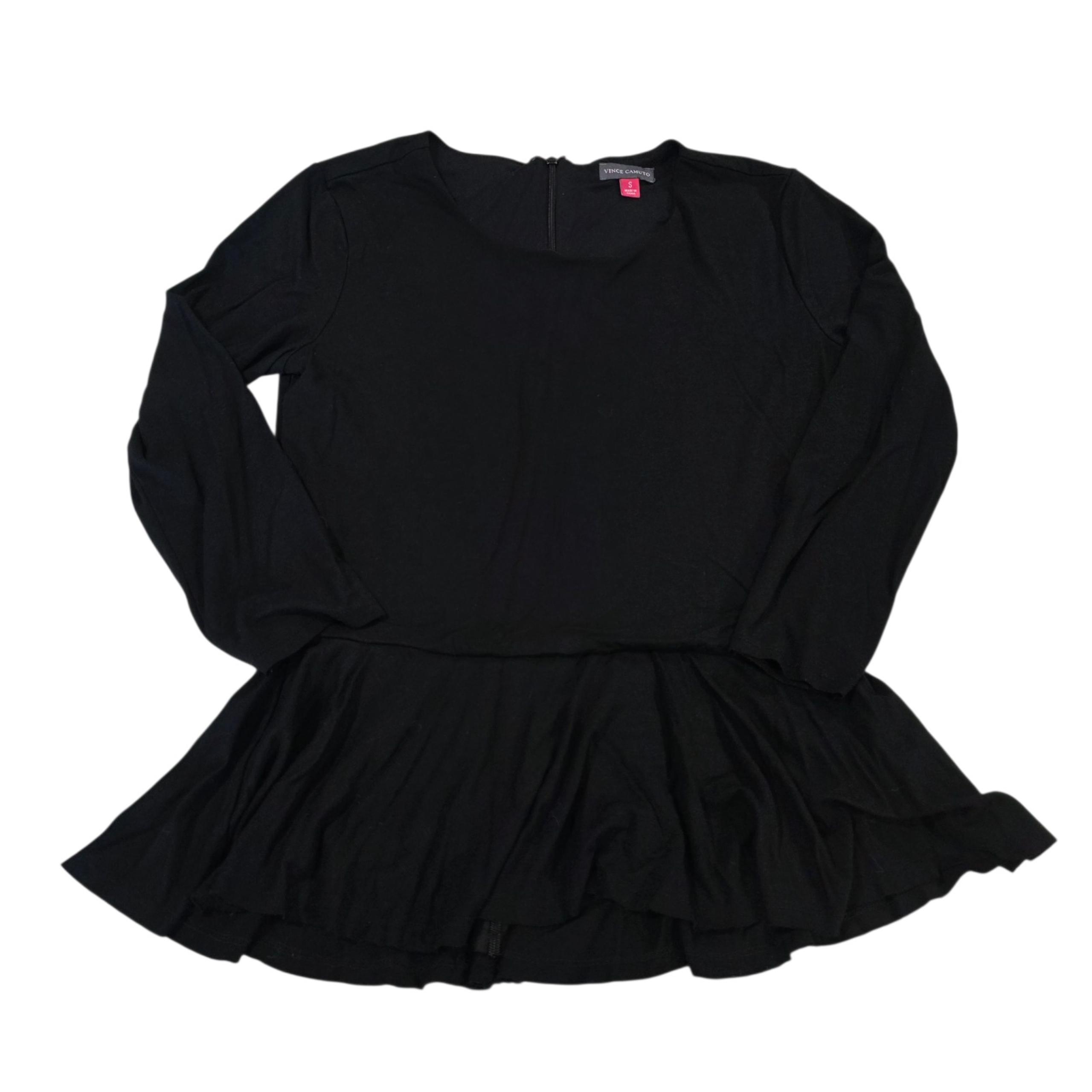 Vince Camuto Ruffled Top Shirt Womens Black S Knit Long Sleeve Drop Waist Pixie