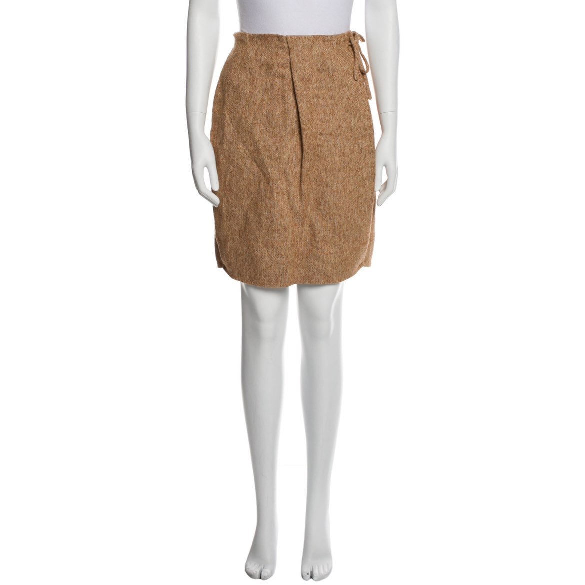 Marni Brown Neutral Flax Linen Blend Pleat Detailed Faux Wrap Skirt