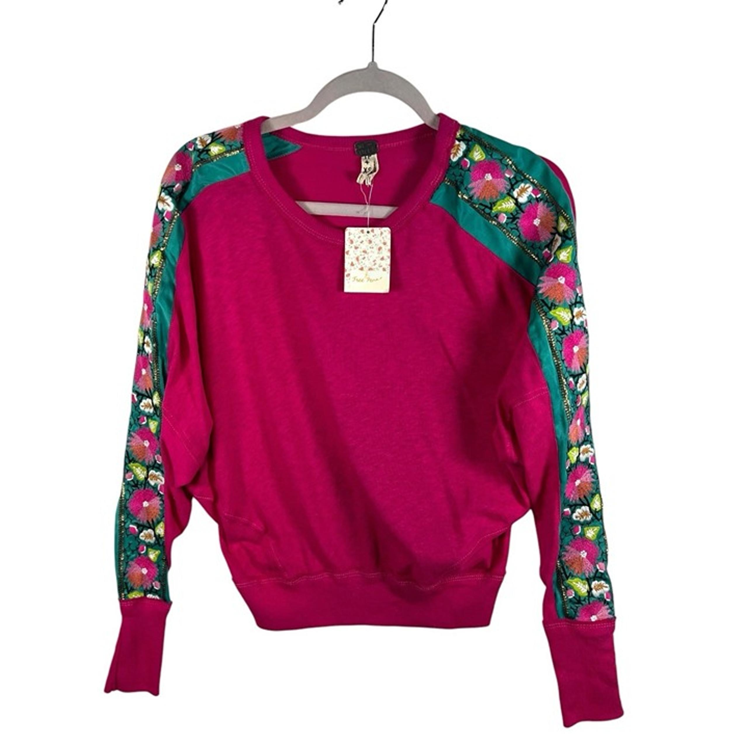 We The Free Wallflower Pullover Sweater Pink Size XS NWT Boho Embroidered Color