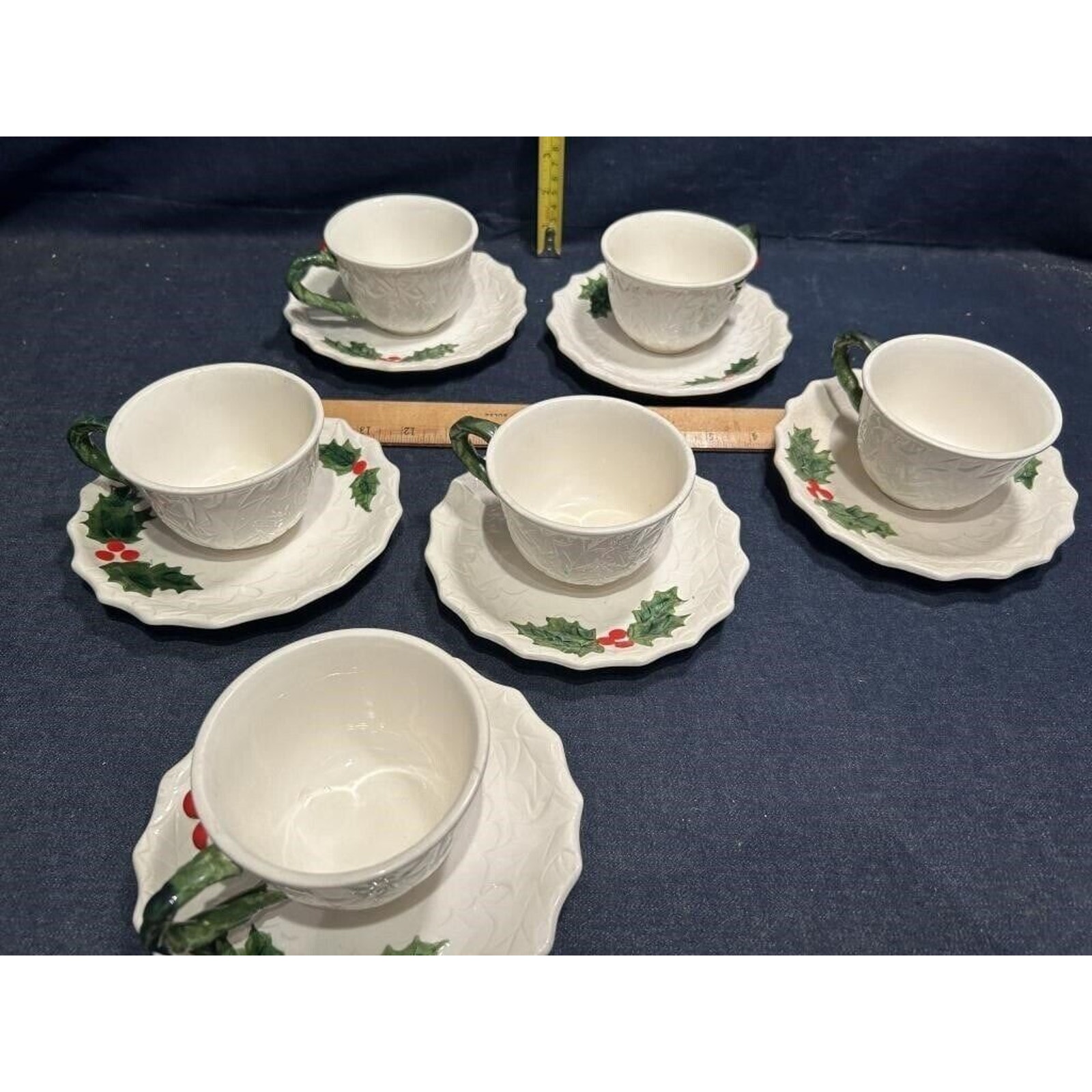 Set Of 6 Christmas Holly Vintage LEFTON 1970-71 Holly Berry 6066 Mugs