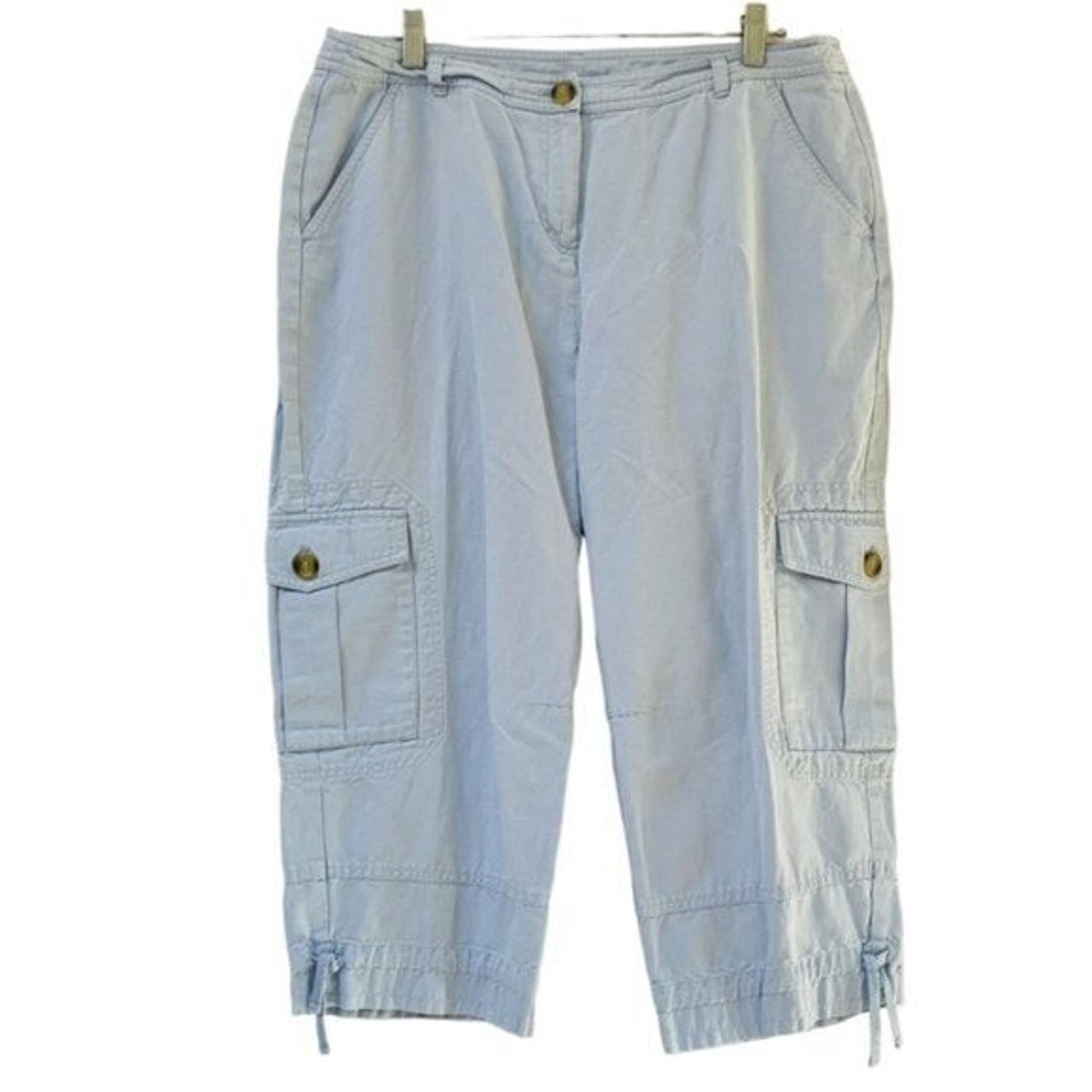 J Jill Linen Cargo Pants Womens 16 Tie SIde Hem Summer Outdoor Blue Bottoms Plus