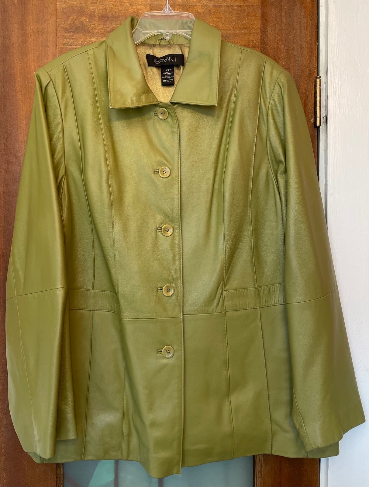 Lane Bryant Vintage Women Plus Green/Chartreuse Lined Soft Leather Jacket Blazer