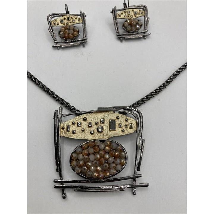 Art frame necklace earring set Jewelry Silver gun metal crystals 18 Artisan