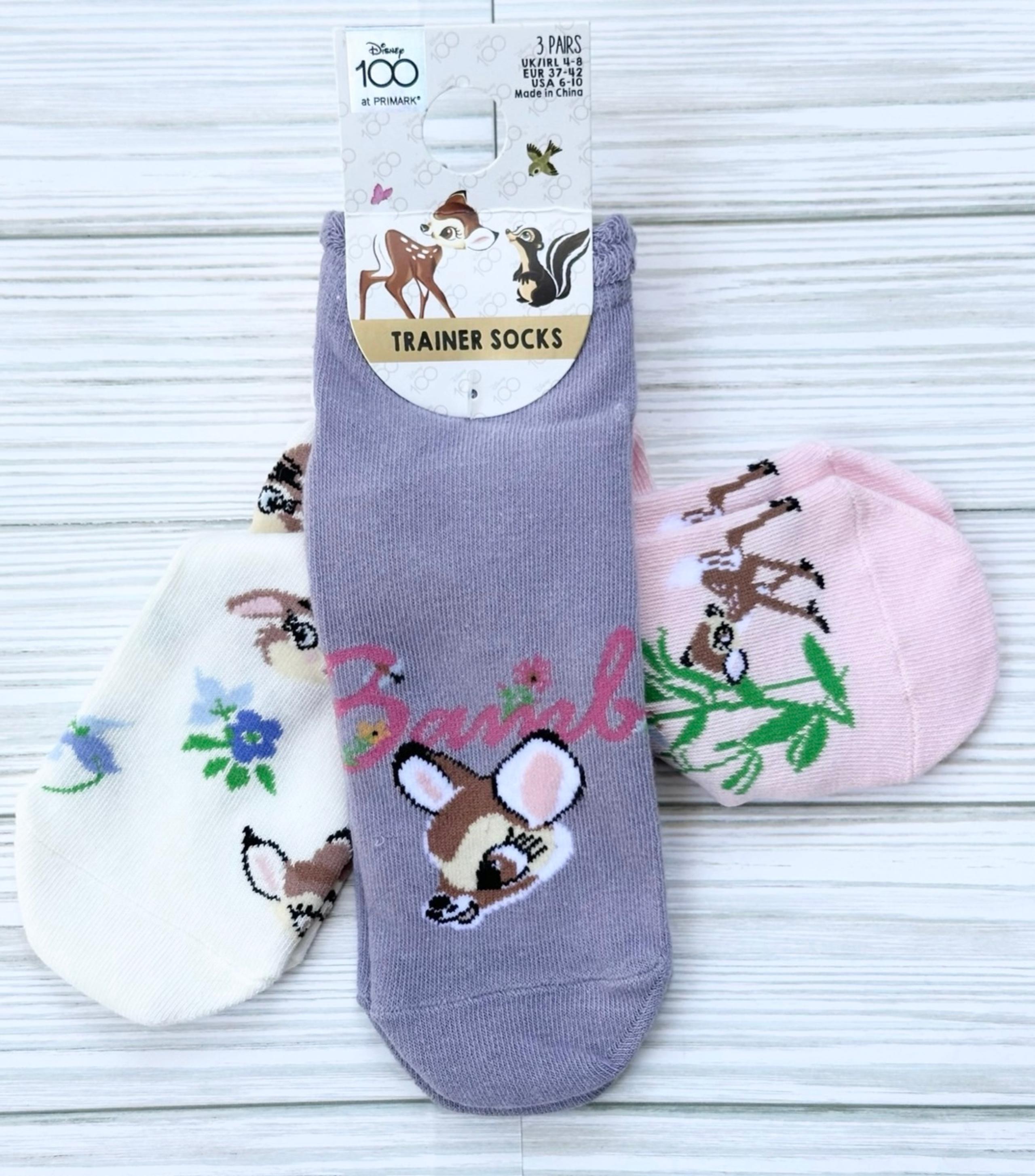 Disney 100th Anniversary Bambi Womens Trainer Socks 3-Pack Size 6-10-NEW