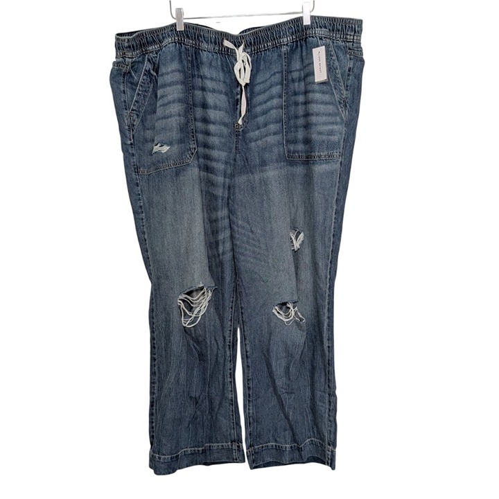 NEW Lane Bryant Wide Leg Pull On Jeans Womens Plus Size 28 Mid Rise Distressed
