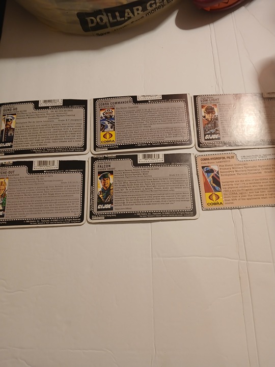 VINTAGE GI JOE FILE CARDS GUNG-HO COBRA COMMANDER LOW-LIGHT FALCON HYDROFOIL