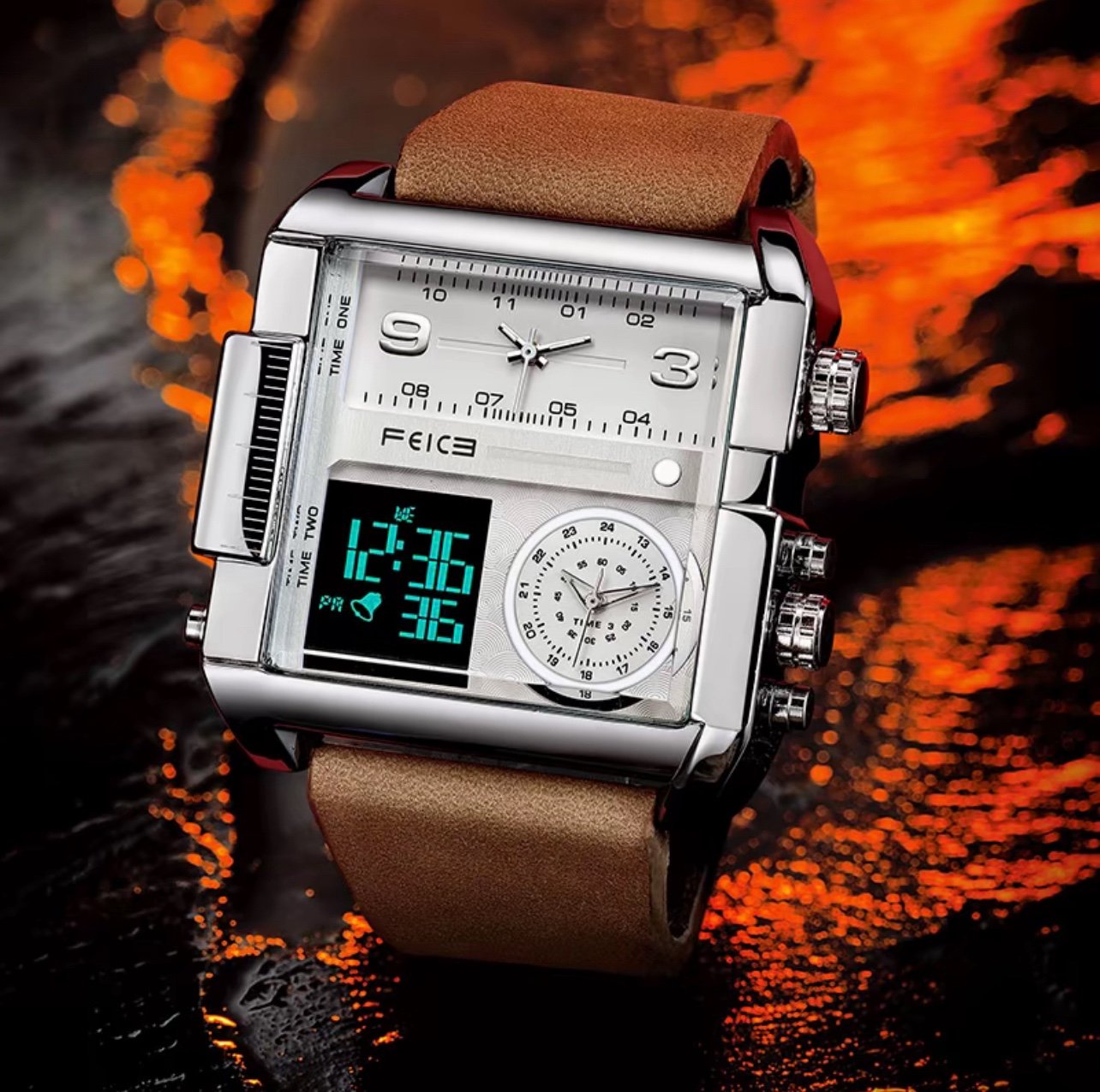 FEIKE/FK030 multifunctional square large dial, creative quartz watch, men watch