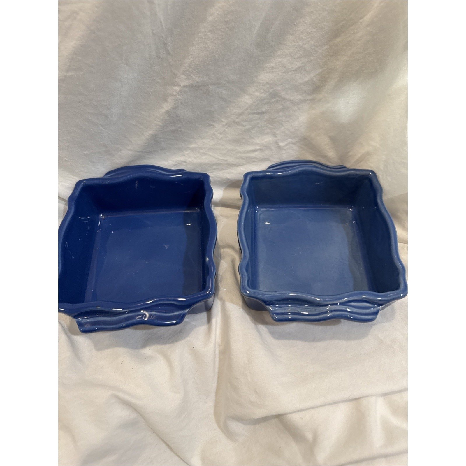 2 Appolia French Blue Casserole Ramekin Dish Stoneware Ceramic Made in France