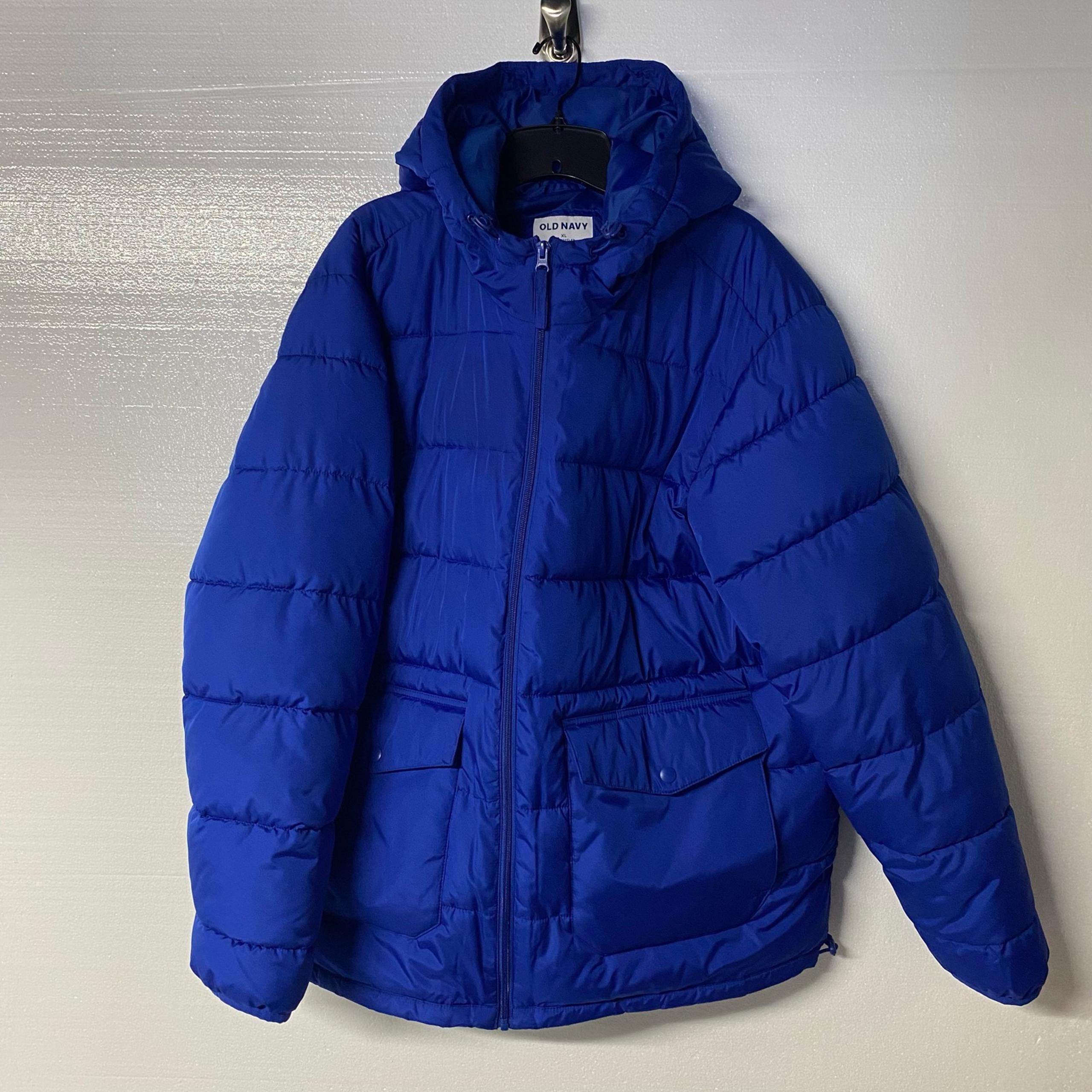 Old Navy Coat Men Size XL Puffer Jacket Blue Full Zip Heavyweight Hooded Pockets