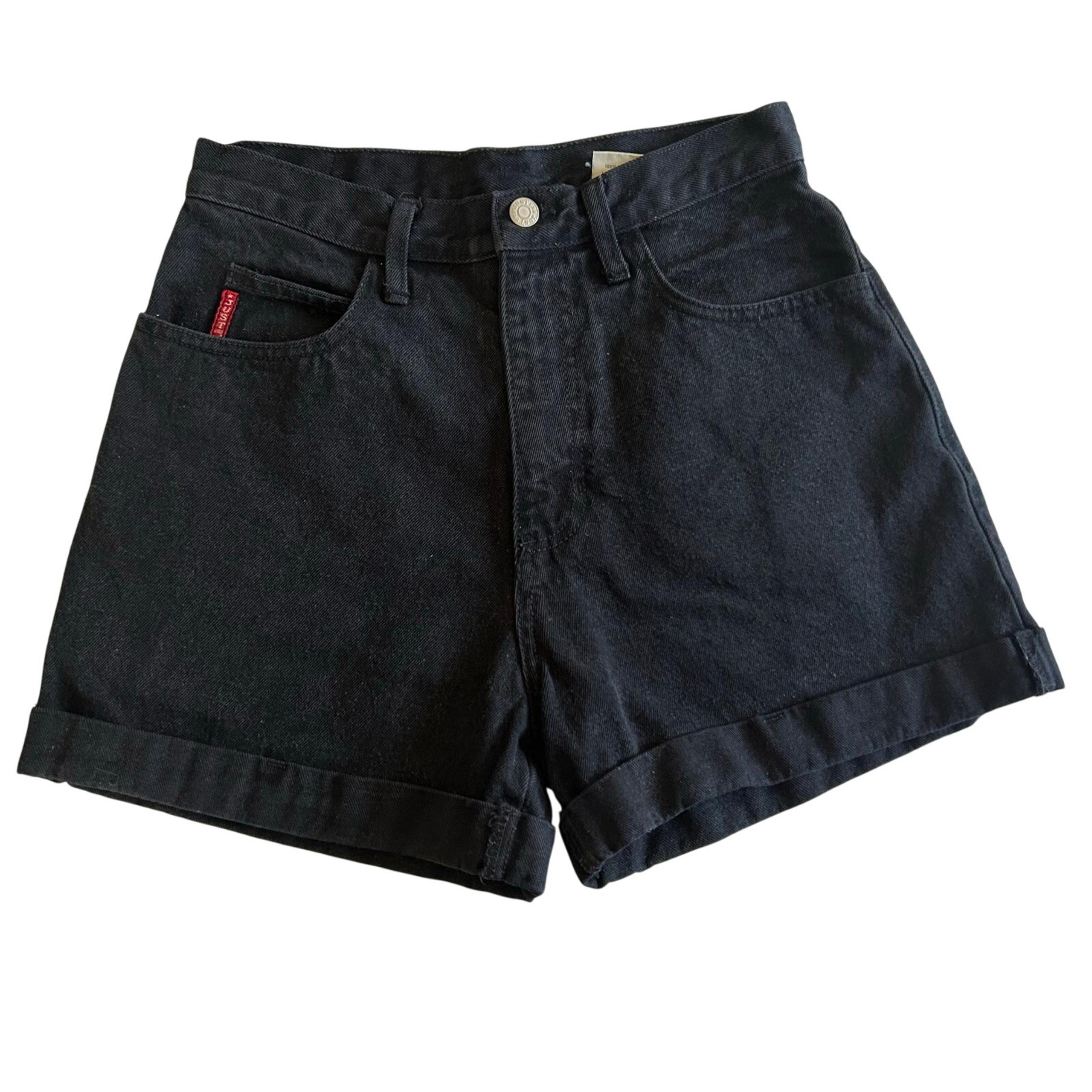 Vintage 90s Womens Size S High Rise Cuffed Denim Jean Shorts Black Y2K - Just USA