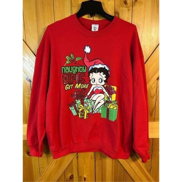 Vintage Betty Boop Christmas Naughty Girls Get More Sweatshirt Size XL (4920)