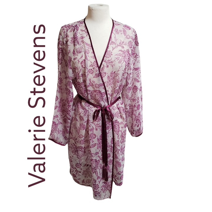 Vintage Valerie Stevens Floral Purple Tie Robe Sleepwear For Women Size S
