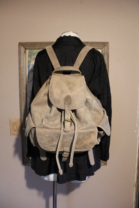 7 Chi Anthropologie light brown distressed genuine leather backpack